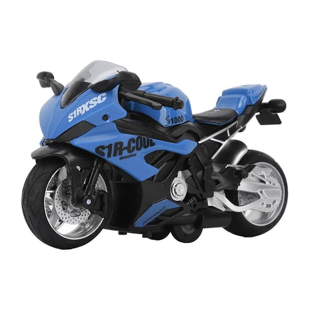 Kids Pull Back Motorcycle Toy with Light and Sound Effects, High Simulation Alloy Motorcycle Model, Blue