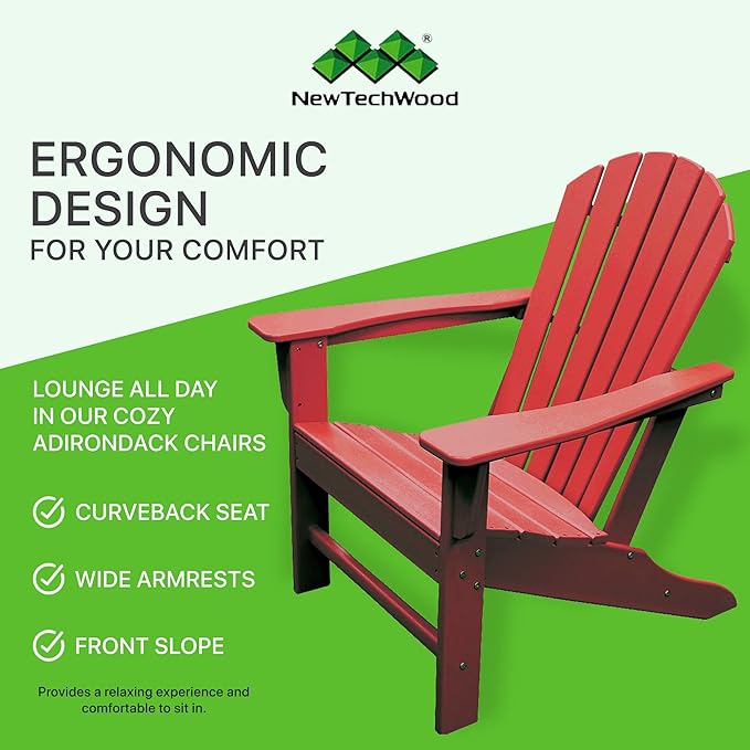 NewTechWood Atlantic Classic Curveback Ruby Red Plastic Outdoor Patio Adirondack Chair