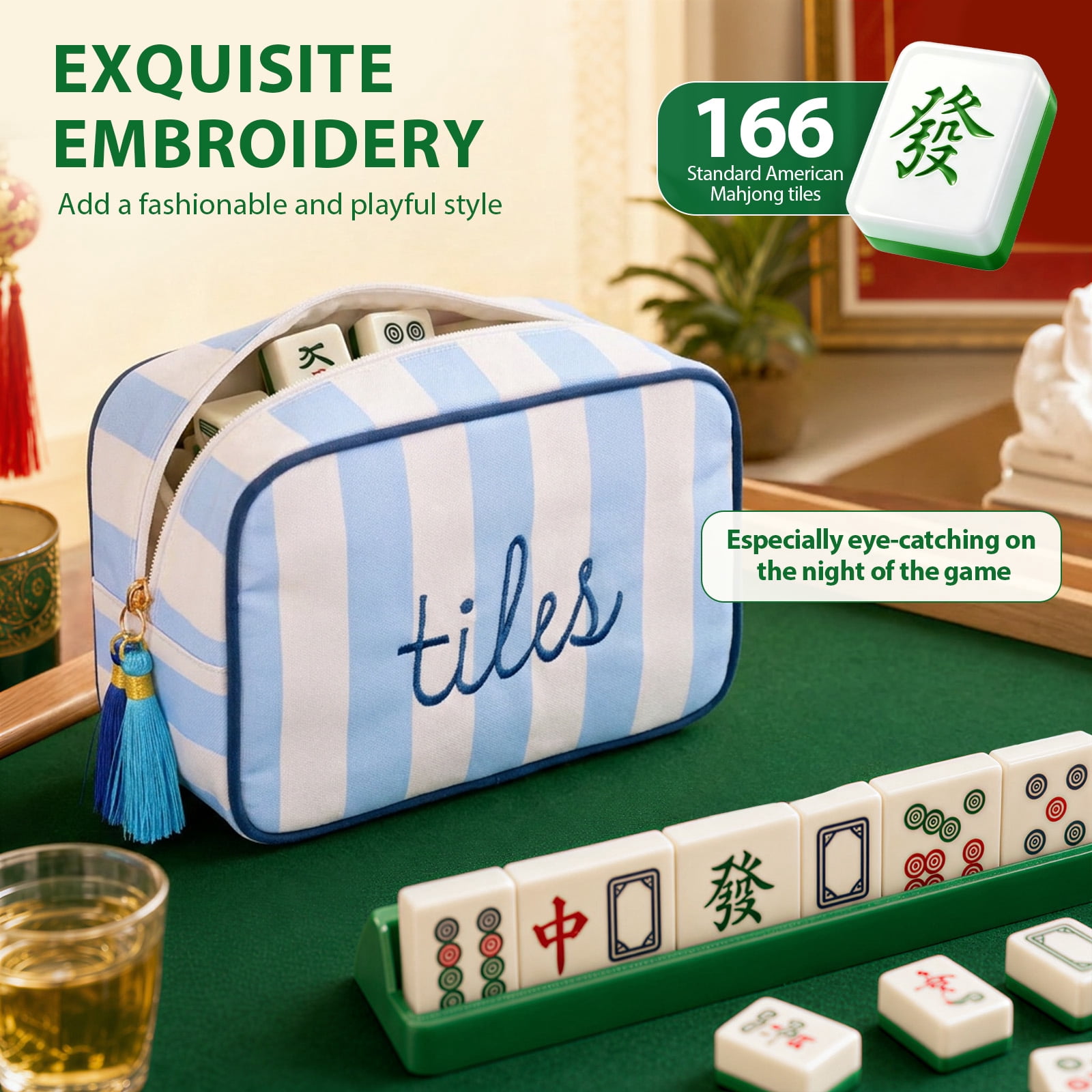 Xdziklosj Mahjong Tile Bag for 166 American Tiles, Embroidered