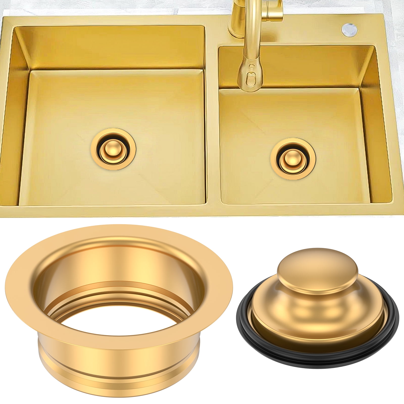 2Pcs Garbage Disposal Splash Guard Fit Universal 3-1/2 Inch Standard Drain Hole Kitchen Sink Flange Stopper Replacement Accessories Stainless Steel