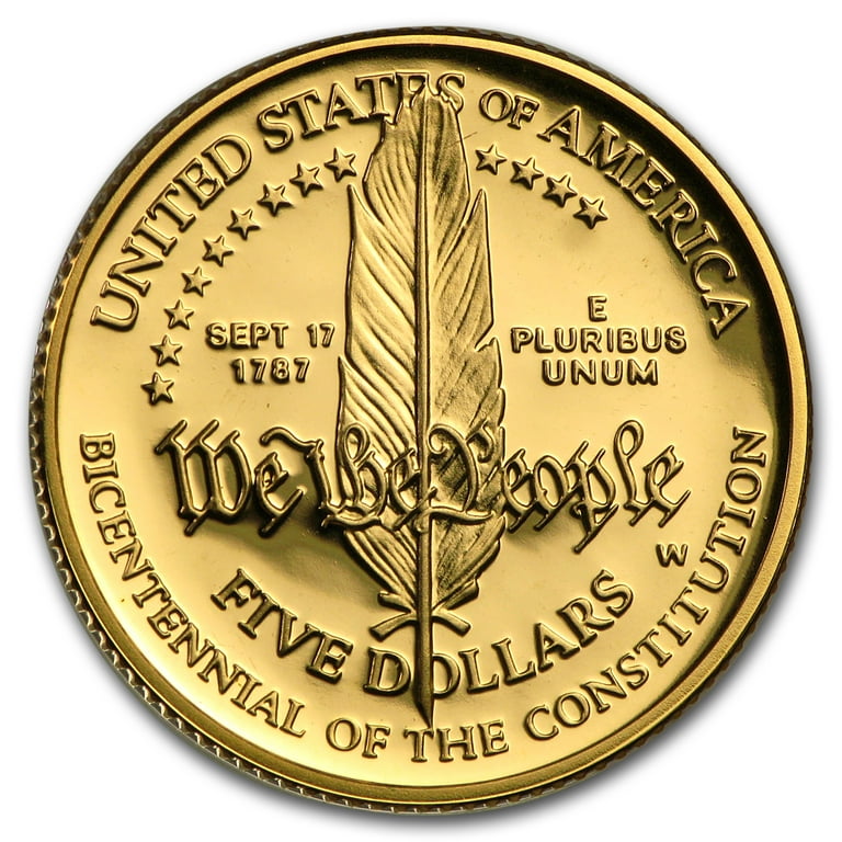 1987-W Proof Gold $5 Commemorative Constitution Coin in