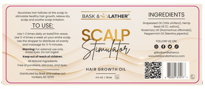 Bask & Lather Scalp Hair Growth Stimulator Oil, For All Hair Types, 2 oz