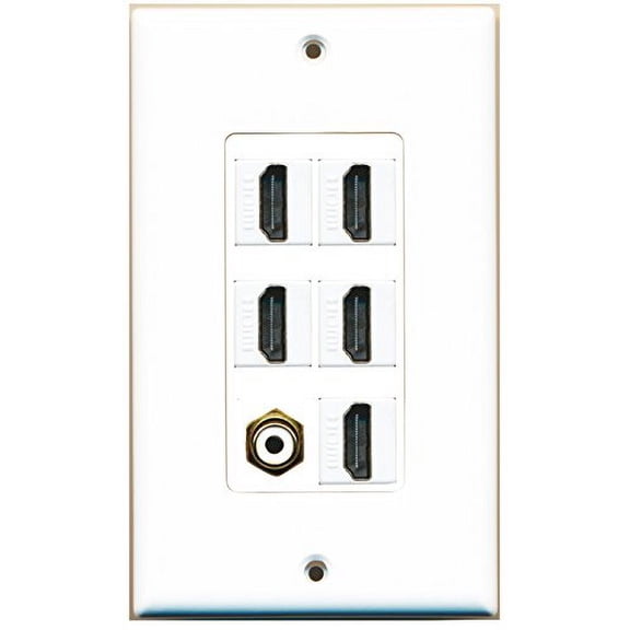 RiteAV - 5 Port HDMI 1 RCA White Wall Plate Decorative