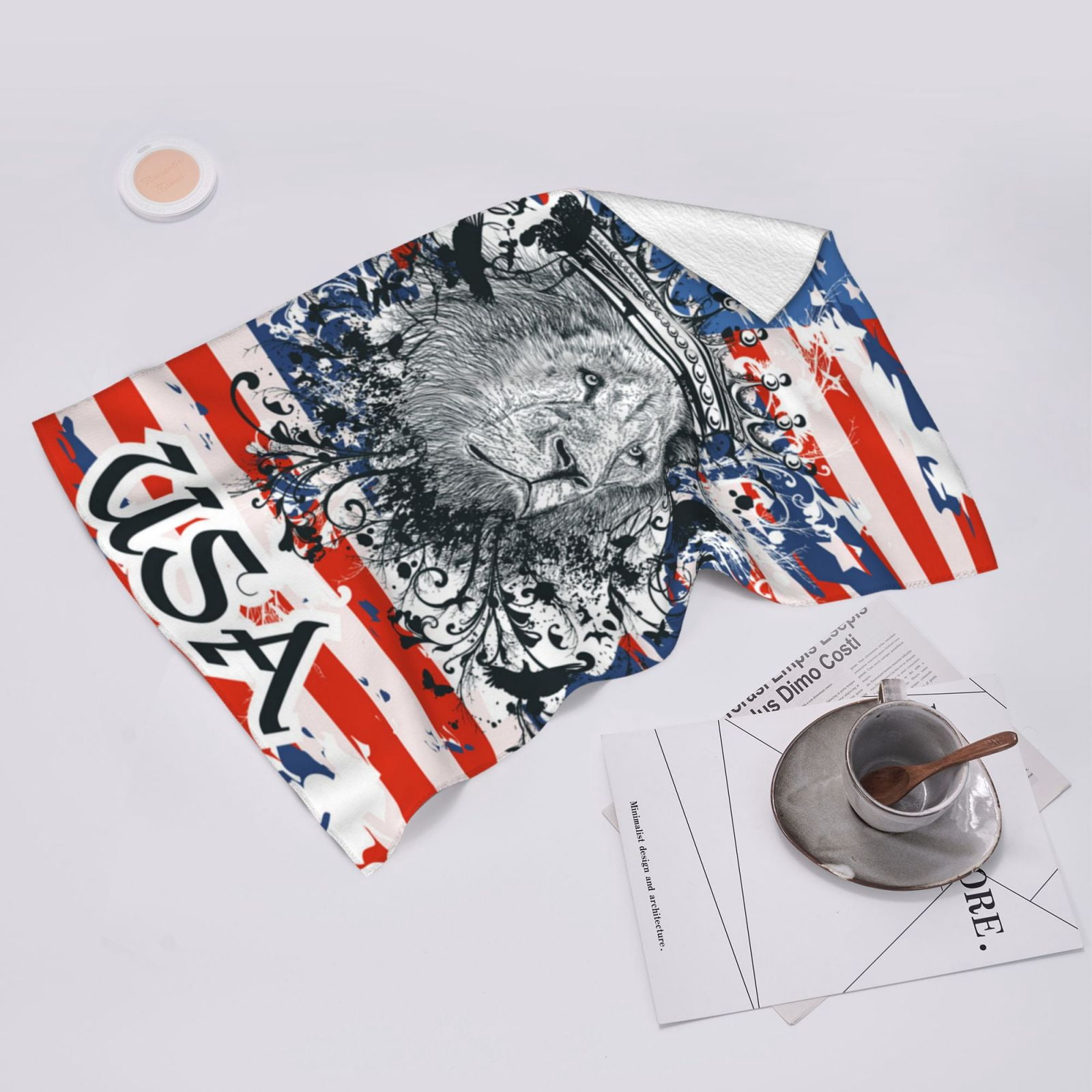 Lion USA Flag 27.5" x 16" Ultra Soft Hand Towel, Face Wash Cloth for Bathroom, Gym, Travel, Pool