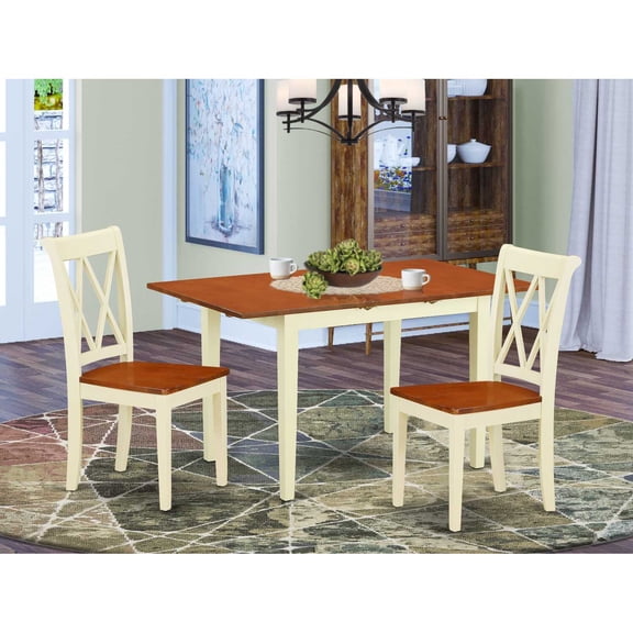 East West Furniture Norfolk 3-piece Dining Table and X back Chairs in Cherry
