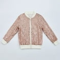 thumbnail image 2 of AINIYS Kids' Sequin Jacket with Ribbed Collar Zipper Closure Sparkly Lightweight Coat for Party Casual Daily Wear Beige 120, 2 of 5