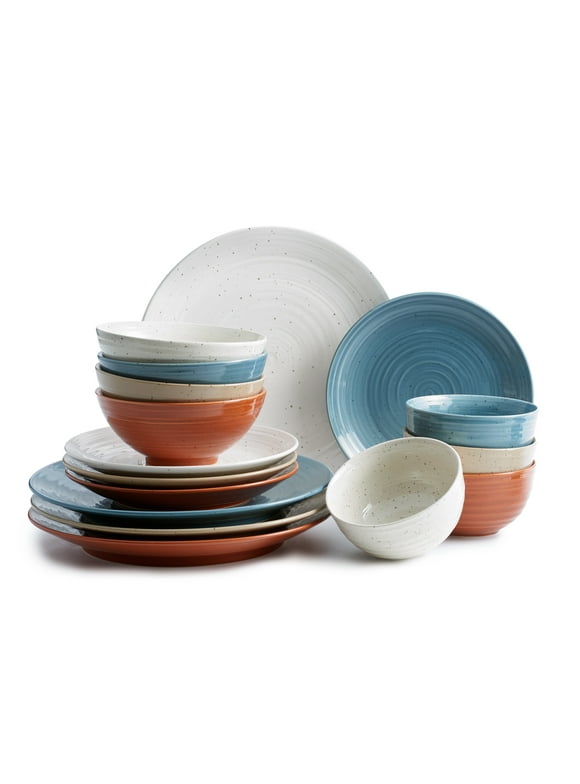 Sango Siterra Painter's Palette Stoneware Dinnerware Set, 16-piece, Cream/Blue/Orange/Beige