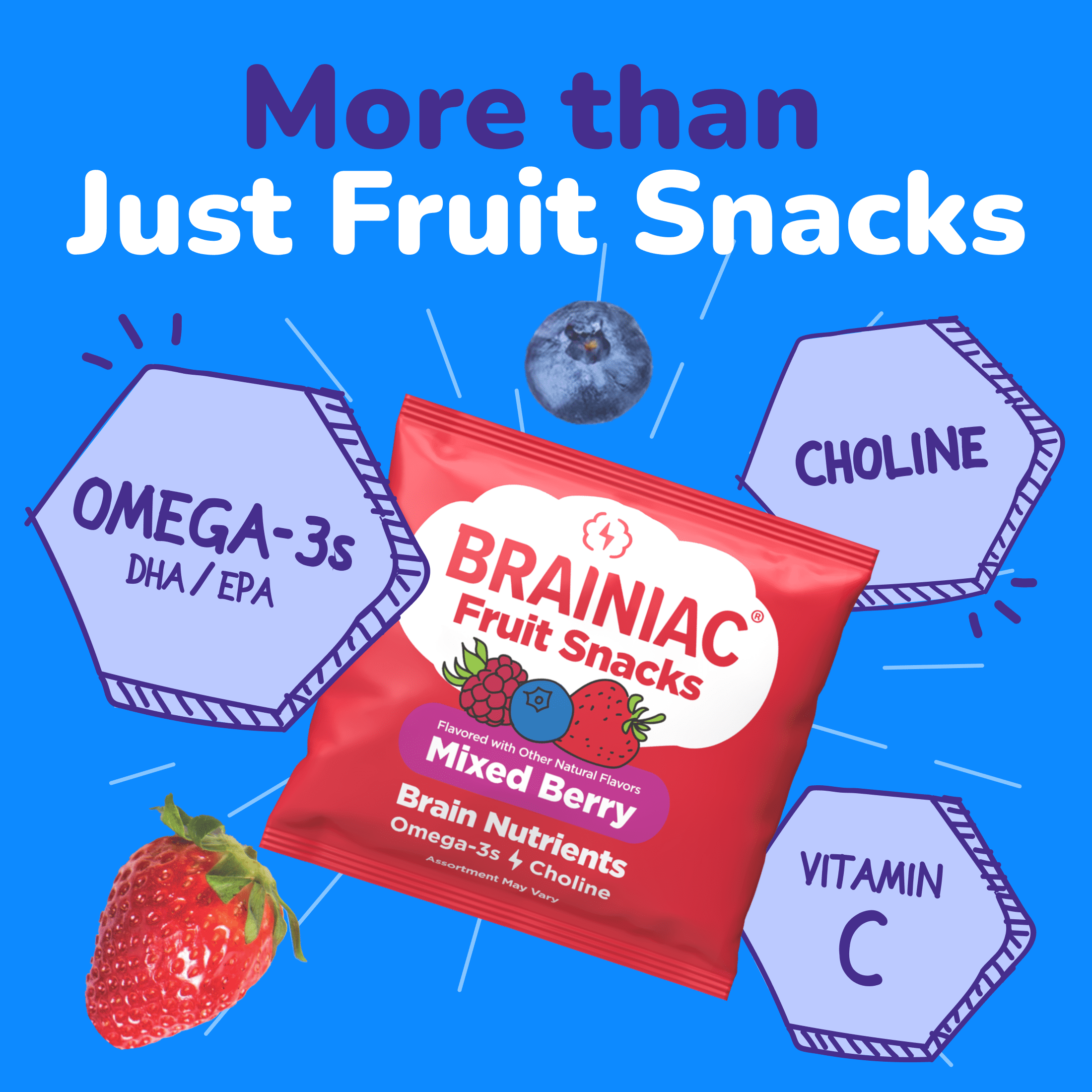 (2 pack) Brainiac Fruit Snacks with BrainPack, Mixed Berry Flavor, 20 Count