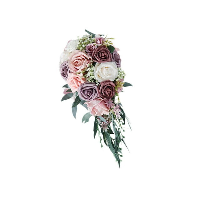kurtrusly Elegant Wedding Bouquets for Bride Waterfall Shape Handmade Decor Pink