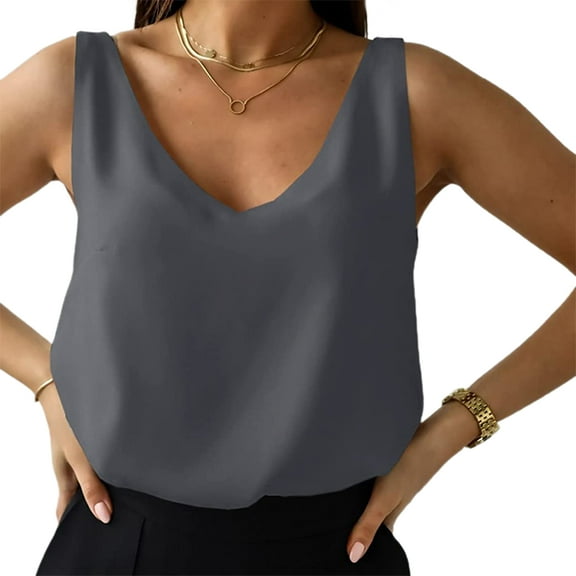 Womens Silk Satin Tank Tops Casual Sleeveless V Neck Camisole Blouses Summer Vest Basic Shirt