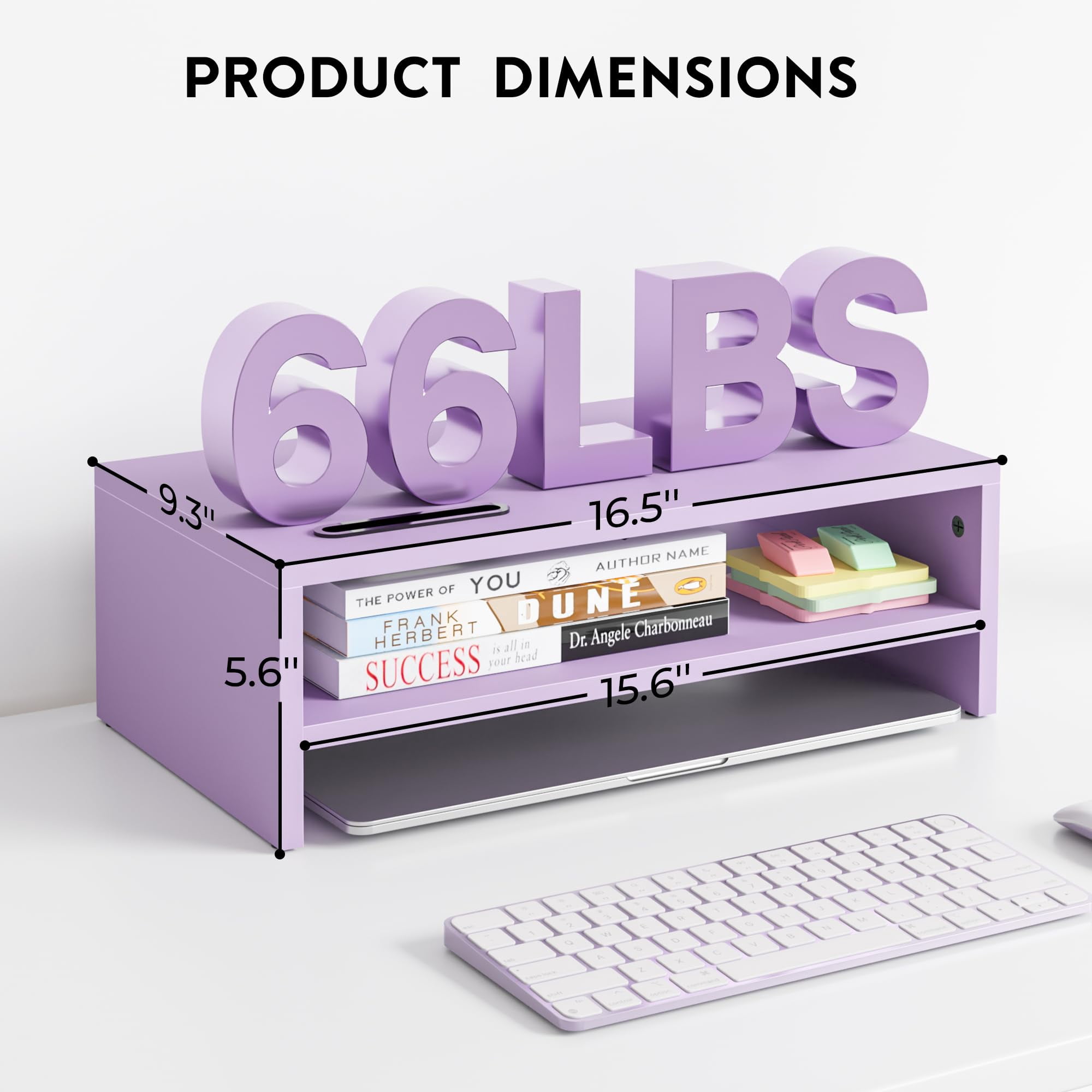 Wooden Monitor Stand Riser  2-tier Desk Shelf With Storage Organizer Computer Cable Management Cellphone Holder Purple 16.5 Inch