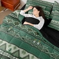 thumbnail image 4 of jejeloiu Retro Boho Aztec 7 Pieces Bedding Comforter Set,Rustic Farmhouse Tribal Full Bedding Set,Green Bohemian Triangle Rhombus Fitted Sheet Flat Sheet For Teens,Microfiber Bedroom Decor Reversible, 4 of 8