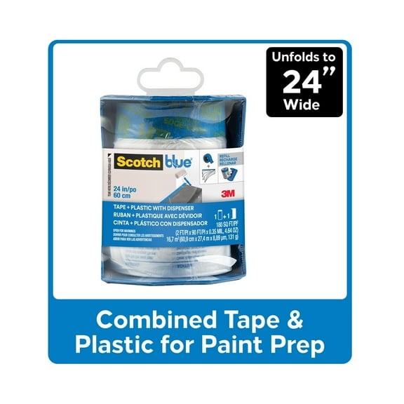 ScotchBlue Multi Surface Plastic Tape and Plastic Film with Dispenser, Unfolds to 24" Wide