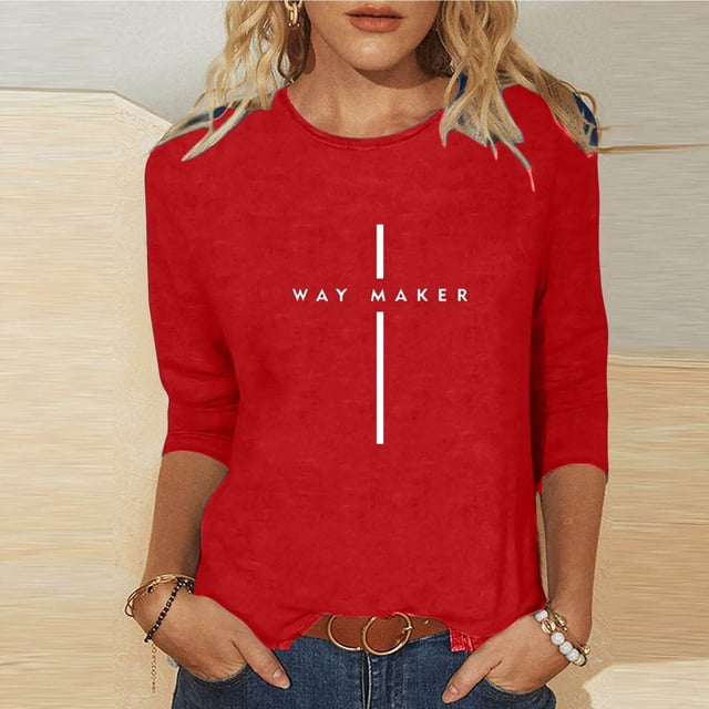 BVOFAR T-Shirts Chrétiens à Imprimé Lettre pour Femmes Col Rond Manches 3/4 Décontracté Cadeaux de Vacances T-Shirts Béni