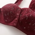 thumbnail image 4 of No Underwire Bras for Women Front Closure Button up Print Underwear Comfortable Breathable Push up Sports Bralettes (S, Wine), 4 of 6