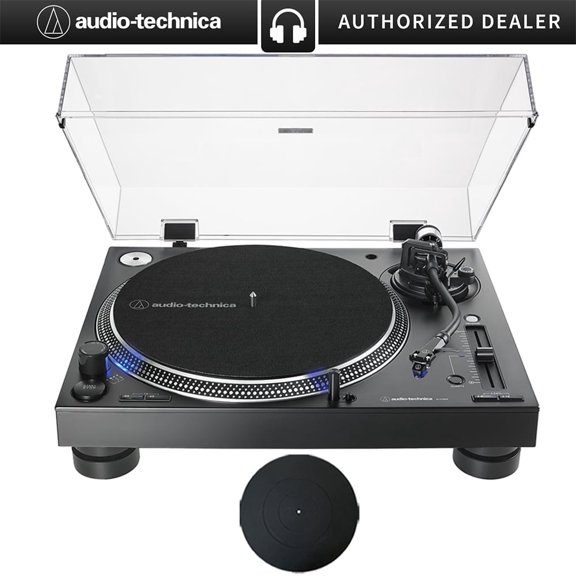 Audio-Technica AT-LP140XP Direct-Drive Professional DJ Turntable - (Black) Bundle with Deco Gear Universal 12" Silicone Rubber Turntable Platter Mat