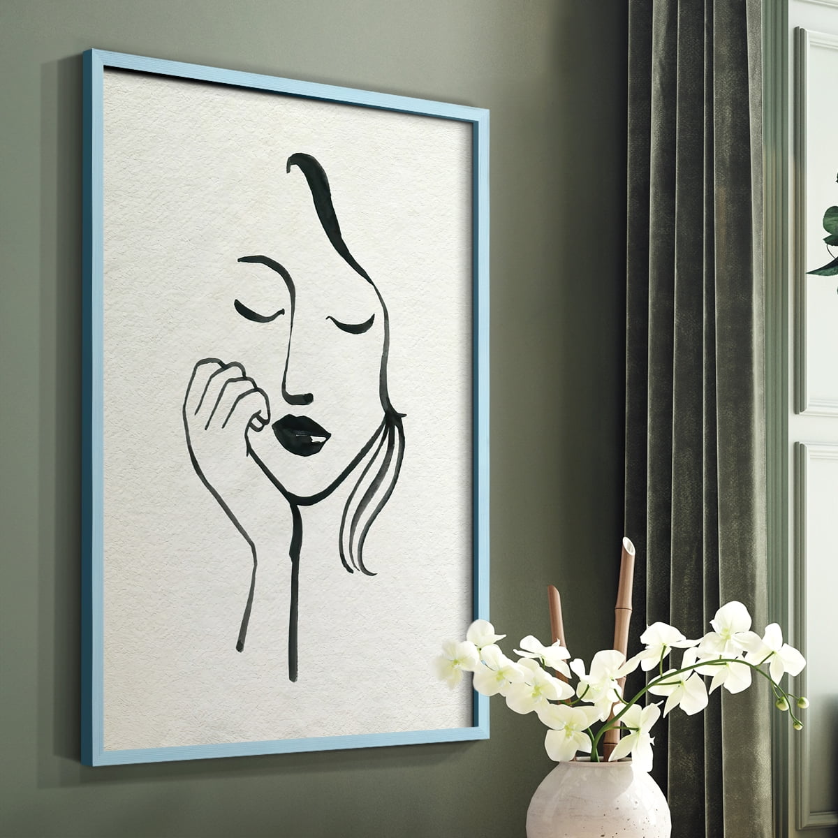 Day Dreamer I Framed Print in Blue Solid Wood Framed Print No Nail Hanging