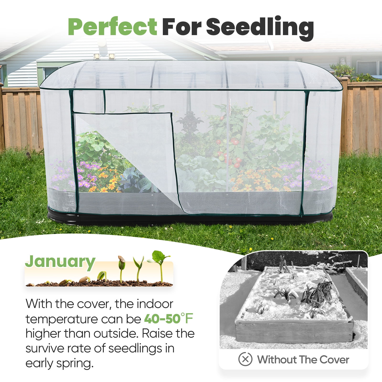 KING BIRD 8x4x1 ft Raised Garden Bed with Cover Galvanized Steel Metal Planter Garden Box Outdoor for Gardening, Vegetables, Flowers, White