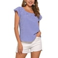 thumbnail image 1 of INSPIRAR CHIC Blusa de Mujer de Verano con Cuello Cuadrado y Mangas Cortas de Gingham M Azul Blanco, 1 of 6