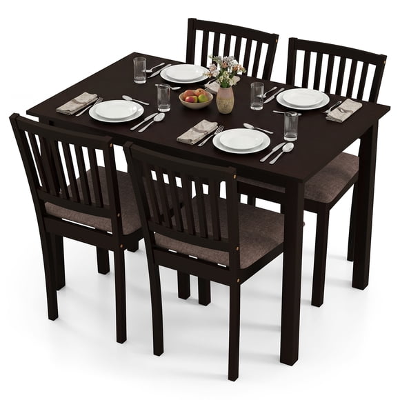 Gymax 5-Piece Dining Table Set Rectangular Kitchen Table w/ Upholstered Chairs