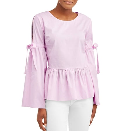 Slit Front Cotton Top - Women's Stripe Slit Sleeve Top