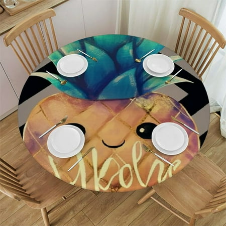 

Sheronv Pineapple Welcome Art Round Table Cover Stain Resistant Washable for Indoor Outdoor Kitchen Dining Wedding Parties Full Width Single-Sided Printing 100% Polyester Fiber 54 -58