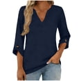 thumbnail image 5 of Pxxlle 3/4 Length Sleeve Shirts for Women Spring Trendy V Neck Tunic Tops Loose Fit Solid Color Summer Blouses Navy XL, 5 of 8