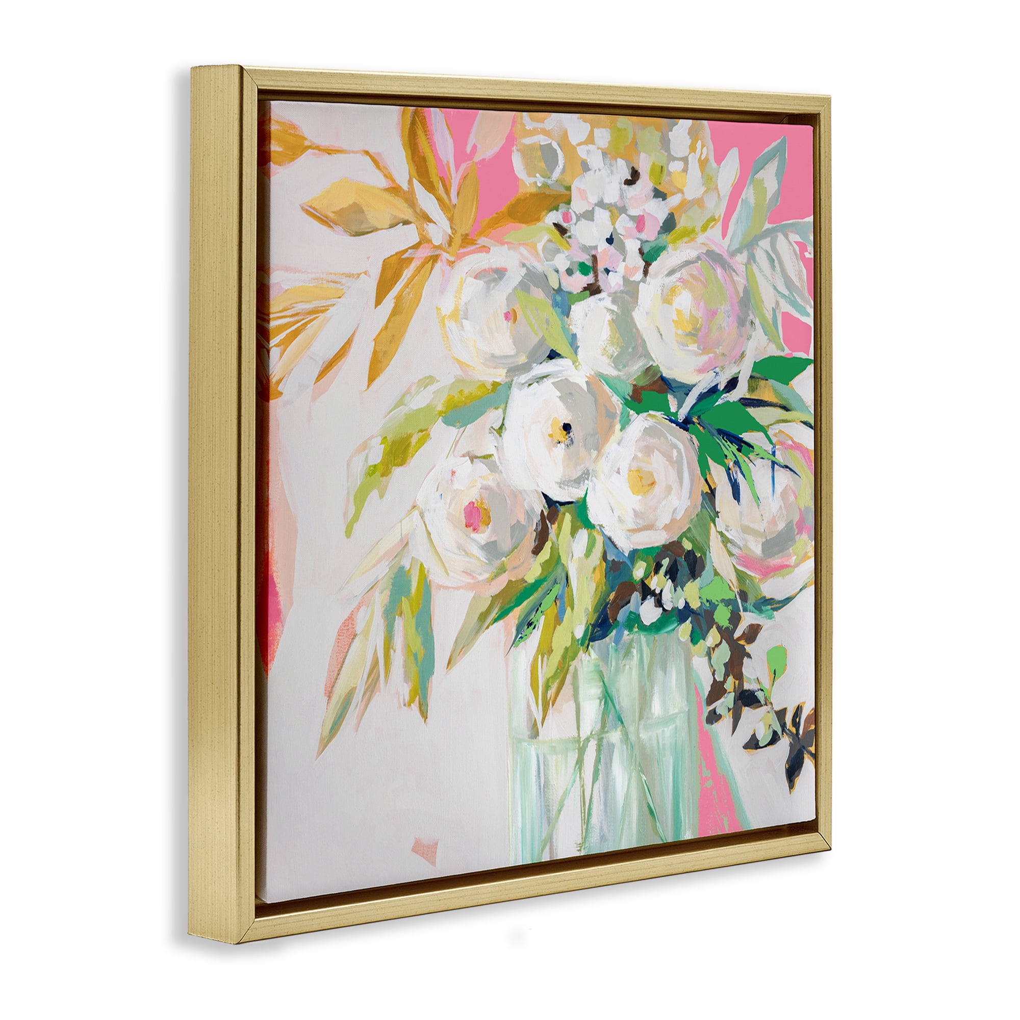 Stupell Industries Springtime Soiree Roses Botanical & Floral Painting Gold Floater Framed Art Print Wall Art, 25 x 25