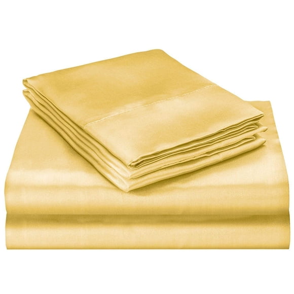 Bedify Bedding 100% Pure Silk Satin Sheet 4pcs, Silk Fitted Sheet 15" Deep Pocket Mattress fit,Silk Flat Sheet&Silk Pillowcases Cool Soft Silk Sheets|Wrinkle Free Fade Resistant California Queen Gold