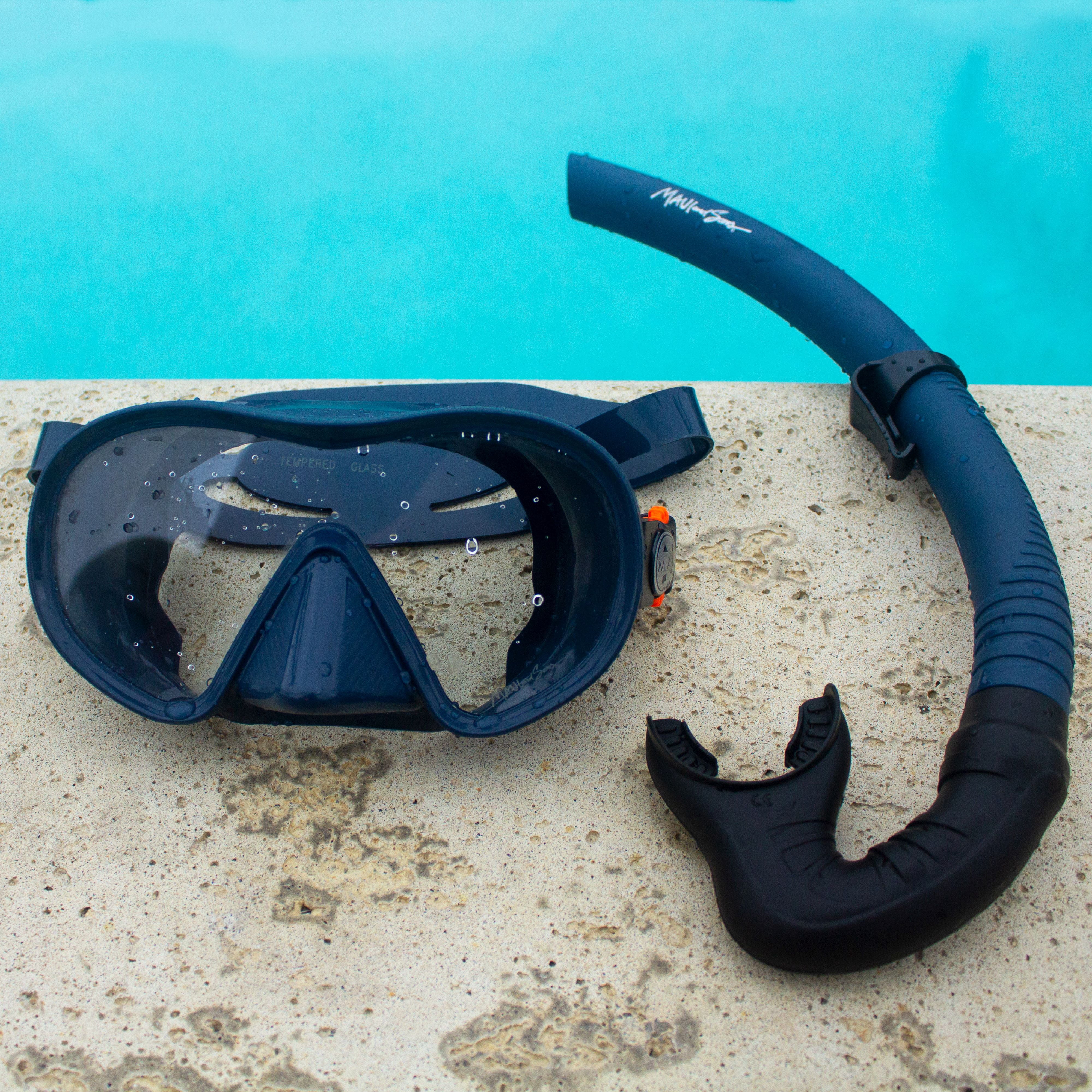 Maui and Sons High-End Silicone Pro Diving Kit w/Snorkel Mask Adult One Size Fits All Blue
