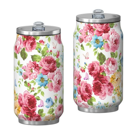 12 Oz Coffee Travel Mug with Lid, Double Wall Vacuum Bright Floral Reusable Stainless Steel Water Bottle Leak Proof Insulated Hot Cold Coffee Cup Gift for Women(1pcs)