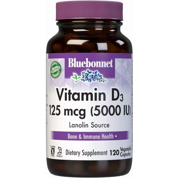 Bluebonnet Vitamin D3 5000 IU 125 mcg - Bone & Immune Support* Highly Absorbable, 120 Days