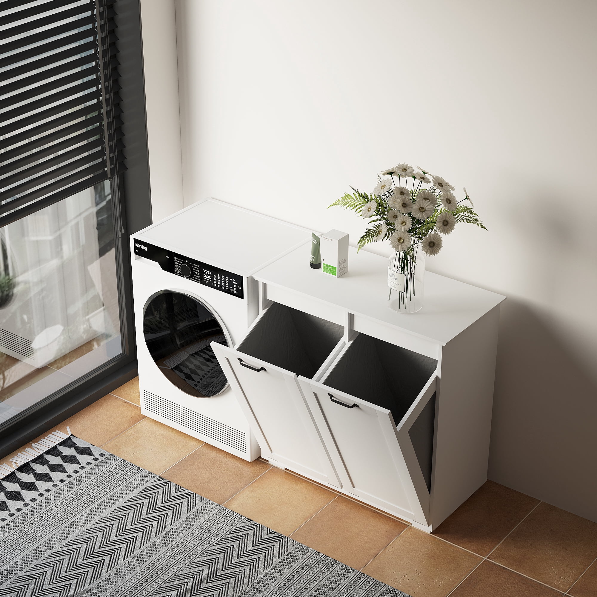 Laundry Cabinet with 2 Removable Liner Bags Clothes Hamper, White