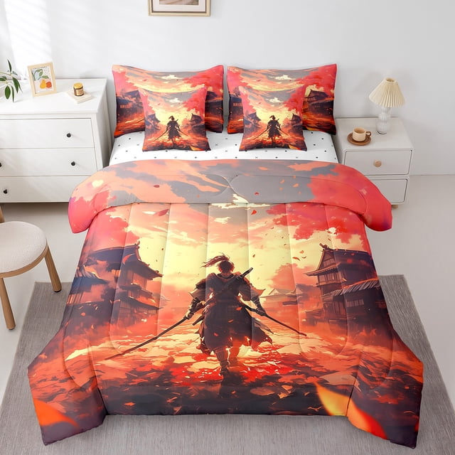 YST 7-Piece Japanese Style Bedding Set, Samurai Sword Comforter, Full Size
