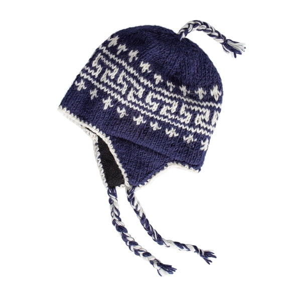 Gorro KOSHI tejido a mano en lana sherpa para invierno, azul marino