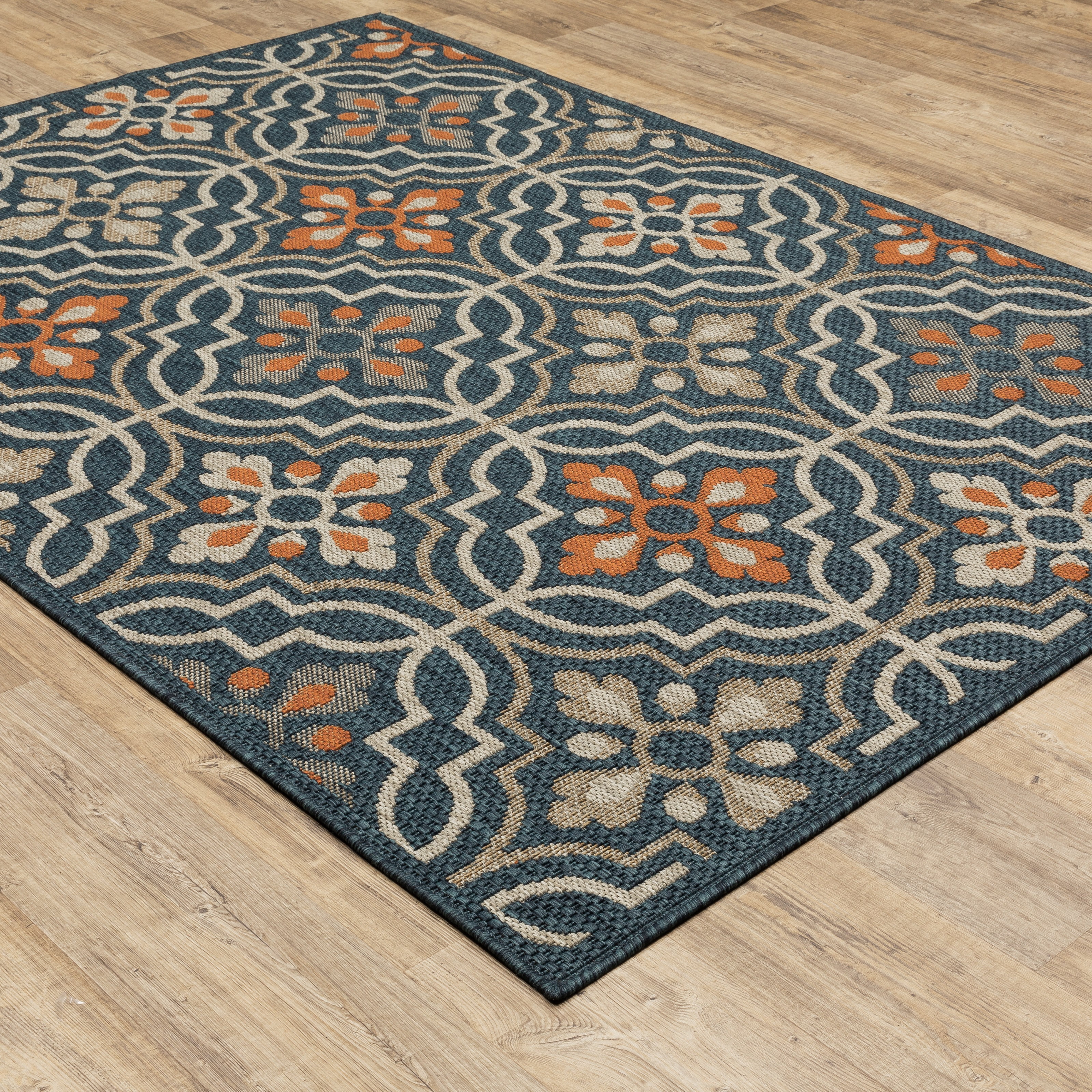 Avalon Home Lakeland Trellis Indoor/Outdoor Rug, 7'10" X 10', Teal/ Orange