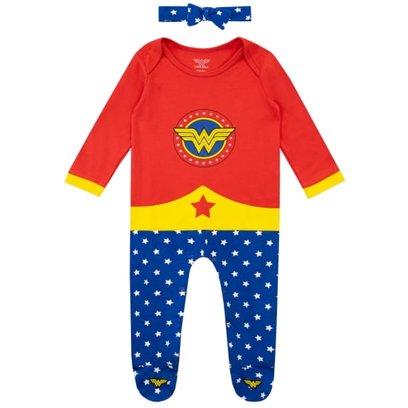 DC Comics Baby Girls Wonder Woman Footsie And Headband Set Red Sizes 0-18m