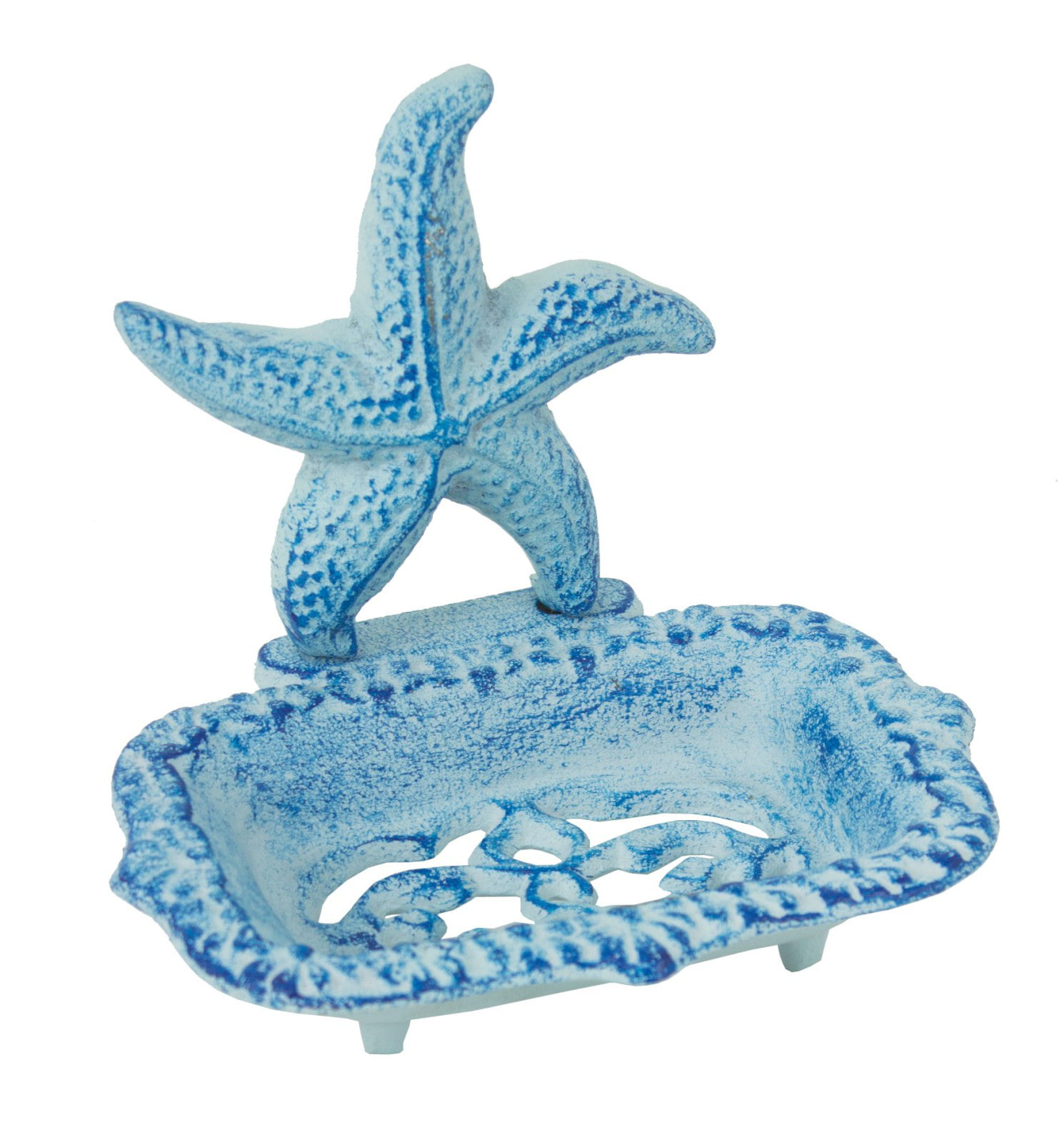 Starfish Soap Dish Painted Blue Cast Iron 5.75 Inches 