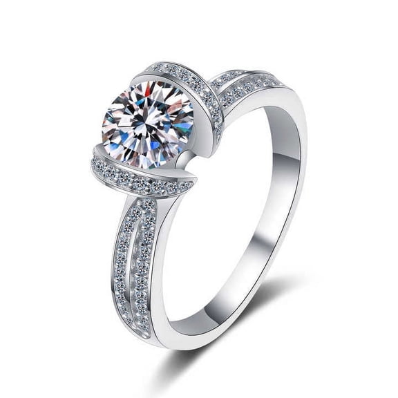 Solitaire With Accents Women's Wedding Ring 1.9 Ct Diamond 14K White Gold Over