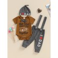 thumbnail image 2 of Bagilaanoe 3pcs Newborn Baby Boys Father Day Outfits Pants Set Print Short Sleeve Romper Tops + Suspender Trousers + Hat 3M 6M 12M 18M Infant Casual Clothes, 2 of 7