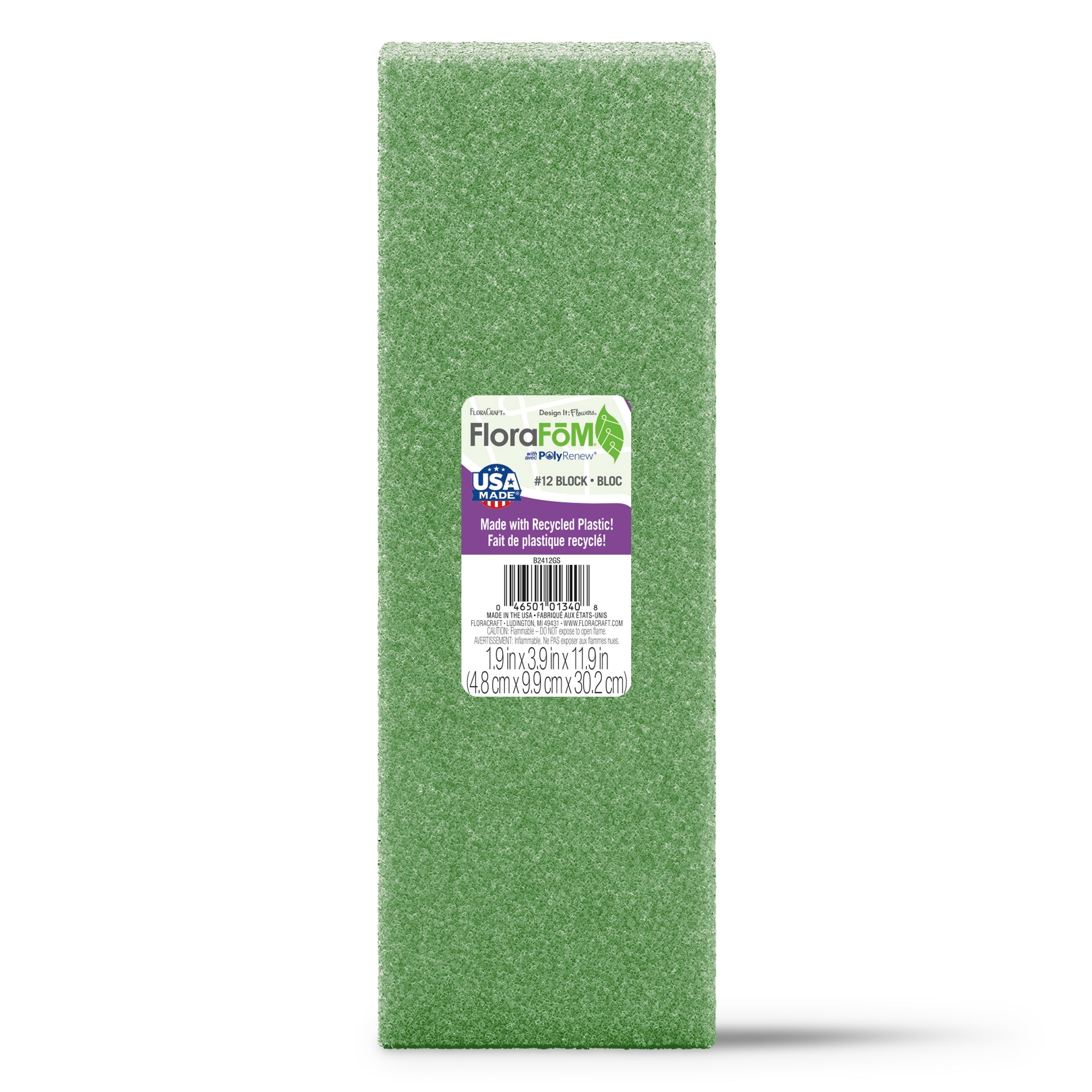Floracraft FloraFōM 12" Green Foam Block - Floral Foam for DIY Decoration, Weddings, Birthdays, and Parties - Bulk 24 Pack