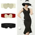 thumbnail image 4 of INSPIRE CHIC Ladies Faux Pearl Butterfly Knot Press Stud Button Elastic Waist Belt Ivory, 4 of 4