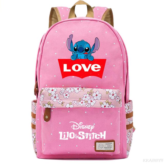 Mochila de lona con estampado 3D de Disney Stitch para niños y niñas, bolsas escolares de gran capacidad, mochila de viaje para estudiantes