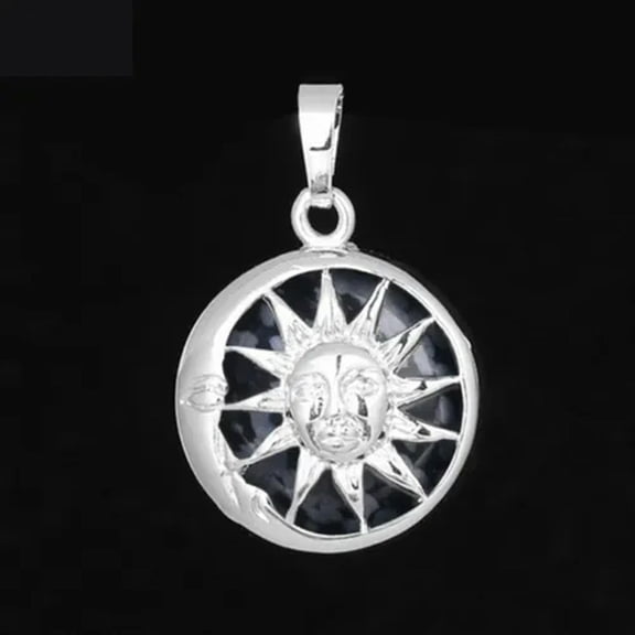 Natural Gemstone Round Sun with Moon Chakra Pendant Charms Healing Necklace Gift