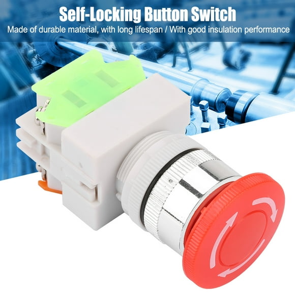 Self Locking Emergency Stop Mushroom Button Switch 22mm Mounting LAY37 11ZS, Durable Material, Emergency Stop Function, Insulation, Stable and Reliable