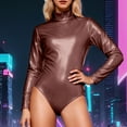 thumbnail image 2 of HXWCHs Elegant Stage Performance Dance Unitard High Neck Long Sleeve Gymnastics Bodysuit for Shows and XXL Brown, 2 of 4