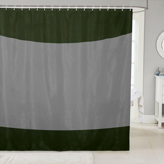 Dark Green And Gray Color Block Shower Curtain 71x71 inches