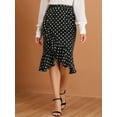 thumbnail image 5 of INSPIRE CHIC Women's Elastic High Waist Ruffle High Low Hem Polka Dots Midi Skirt XS Black, 5 of 7
