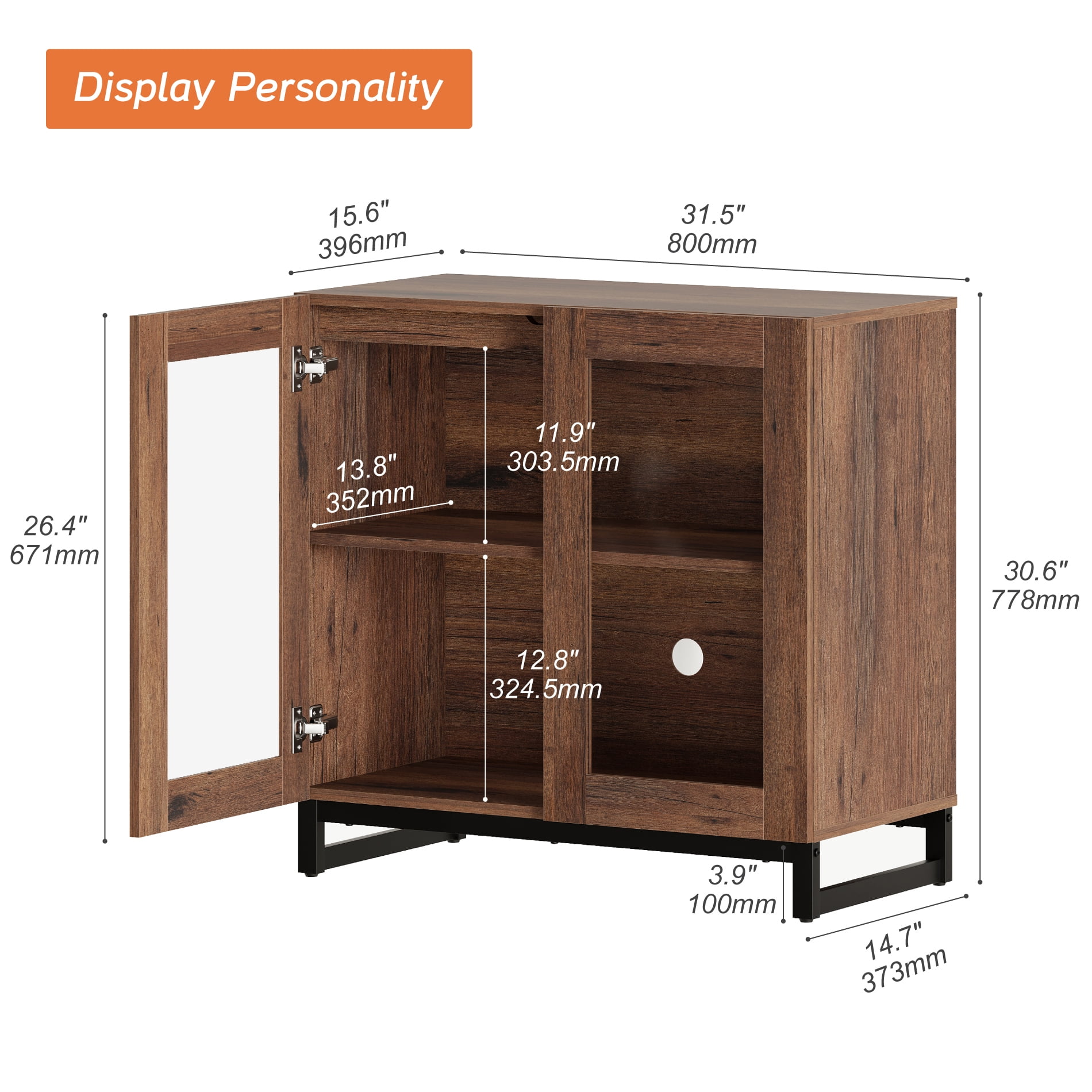 Modern TV Stand with Glass Doors, Entertainment Center TV Console with Adjustable Shelves, Media Storage Furniture for 32-40 Inch TVs, Suitable for Living Room,Brown