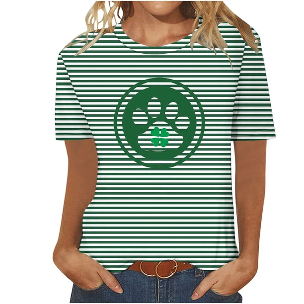Camisetas Casuales de Mujer Nueva Moda Impresa Cuello Tripulado Manga Corta, Top Ligero para Diario Y Fiesta